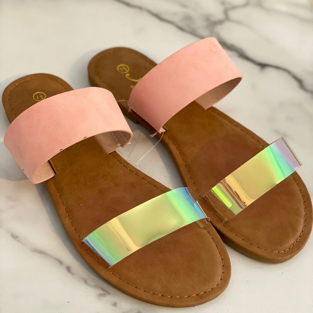 Flat Iridescent Sandals